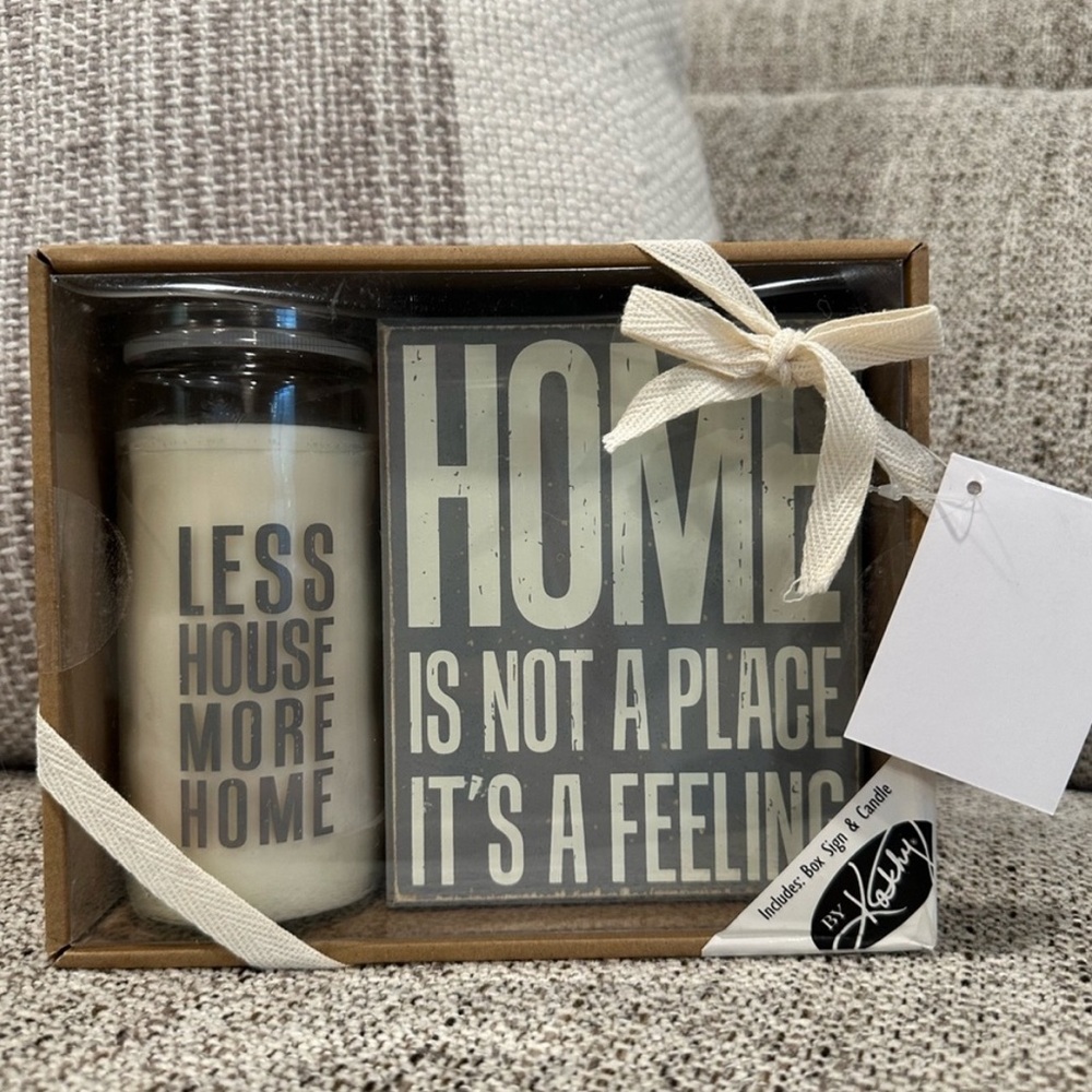 NIB NEW Home sign & candle decoration Box Sign & Candle Set - Feeling by Kathy